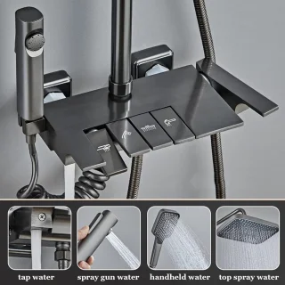 Douchekraan Set - Regendouche Pianotoets - Badkamer Verbouwen - Ruimte Aluminium - Wandmontage 17cm - Gunmetal