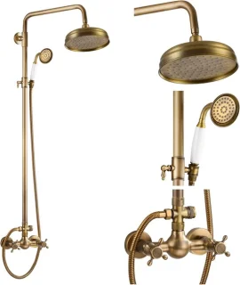 Douchekraan set regendouche systeem antiek messing