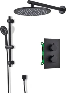 Douchekraan set regendouche systeem met thermostatische klep, 8 inch, mat zwart