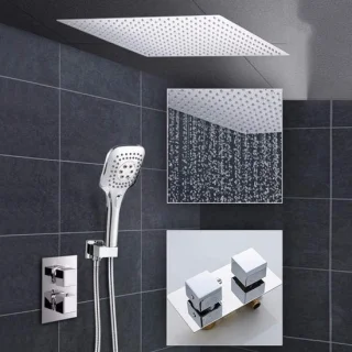 Douchekraan set regendouche thermostaat 20 inch chroom
