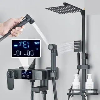 Douchekraan set regendouche thermostaat 8 inch zwart