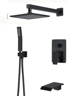 Douchekraan set regendouche verzonken mat zwart 25 cm