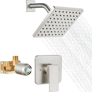 Douchekraan set - regendouche - vierkant 6 inch - geborsteld nikkel
