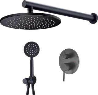 Douchekraan set regendouche wandhouder 25 cm kop mat zwart