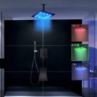 Douchekraan set - regendouchekop waterval - 20 cm - zwart
