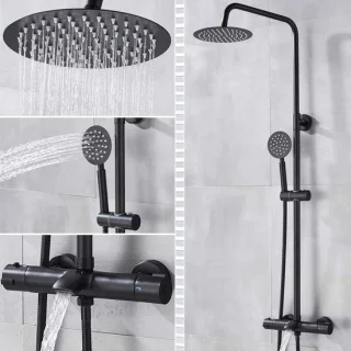 Douchekraan Set - Regendouchekraan Badkamer - Ontspannen Douchen - Thermostatisch Messing - Standaard Aansluiting - Chroom