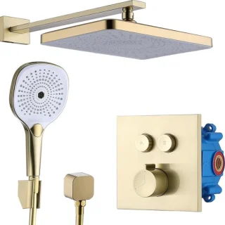 Douchekraan systeem - regendouche set - 12 inch - geborsteld goud