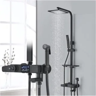 Douchekraan thermostatisch regendouche set zwart