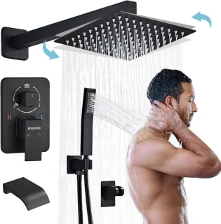 Douchekraanset 10 inch vierkant zwart mat