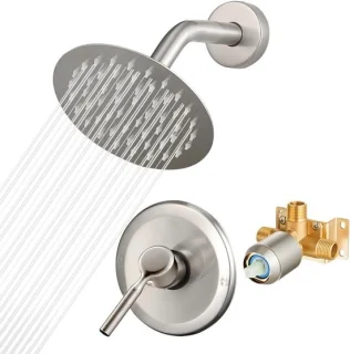 Douchekraanset 15 cm rond - geborsteld nikkel