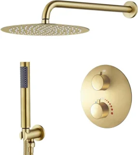 Douchekraanset inbouw thermostaat 25 cm regendouche geborsteld goud