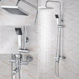 Douchekraanset met hoofddouche, regendouche en handdouche - chroom
