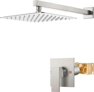 Douchekraanset Regendouche 25 cm – Geborsteld Nikkel