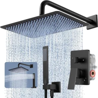 Douchekraanset Regendouche 30 cm Mat Zwart