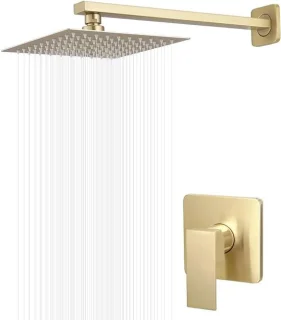 Douchekraanset Regendouche 8 inch Geborsteld Goud
