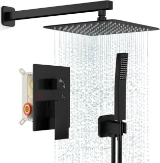 Douchekraanset Regendouche 8 inch Mat Zwart
