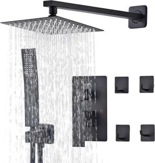 Douchekraanset Regendouche 8 inch Mat Zwart