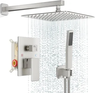 Douchekraanset regendouche vierkant 12 inch geborsteld nikkel