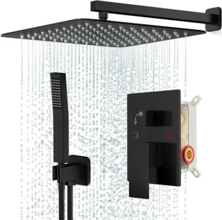 Douchekraanset Regendouchesysteem 16 inch Mat Zwart
