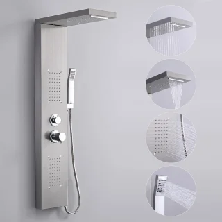Douchepaneel met 4 douchefuncties, wandmontage, geborsteld