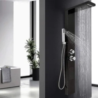 Douchepaneel met regendouche en handdouche, zwart, 15 x 47 x 130 cm