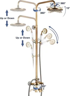 Doucheset antiek messing met 8 inch regendouche en handdouche