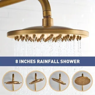 Doucheset antiek messing met regendouche en handdouche