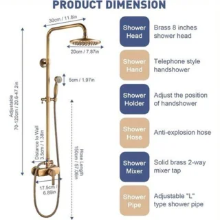 Doucheset antiek messing met regendouche en handdouche