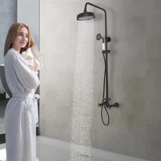 Doucheset badkamer regendouche waterval, in hoogte verstelbaar, 118 x 135 x 20 cm, zwart