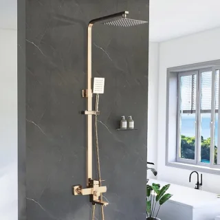 Doucheset brushed goud vierkant met regendouche en handdouche
