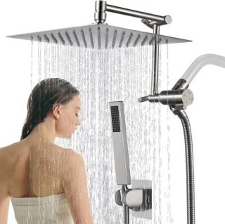 Doucheset Douchecombinatie 25 cm Vierkant - Geborsteld Nikkel