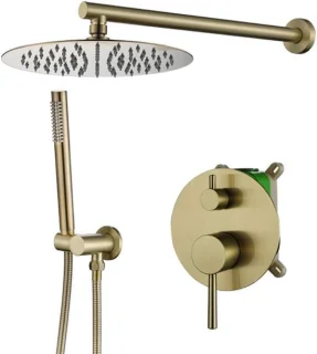 Doucheset geborsteld goud - regendouche handdouche - 30 cm