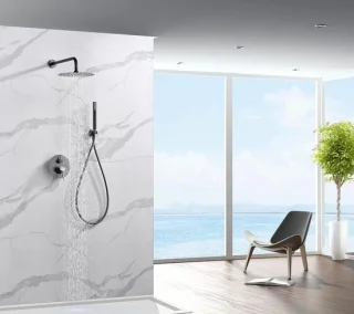 Doucheset inbouw 25 cm zwart gun metal