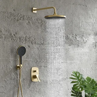 Doucheset inbouw met regendouche en handdouche, goud geborsteld