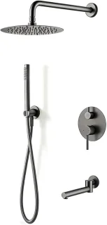 Doucheset inbouw met regendouche en handdouche, thermostaat, zwart 43x31x115 cm