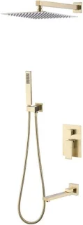 Doucheset inbouw regendouche 20x20cm geborsteld goud