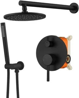 Doucheset messing regendouche 12 inch zwart