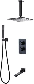 Doucheset messing regendouche 30 cm mat zwart