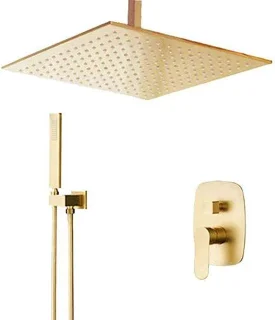 Doucheset messing - regendouche kraan - 30 cm - geborsteld goud