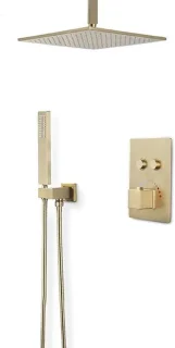 Doucheset messing regendouche met thermostaatkraan 25 cm geborsteld goud