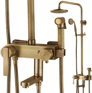 Doucheset messing regendouche set antiek
