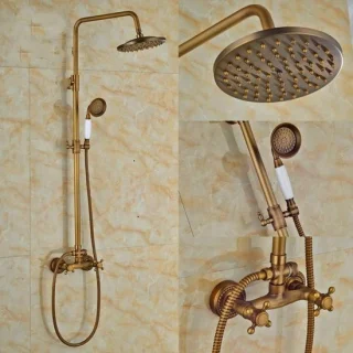 Doucheset met badkraan rainshower en 20cm douchekop in antiek messing