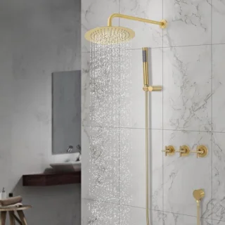 Doucheset met handdouche en regendouche, 25 cm, goud