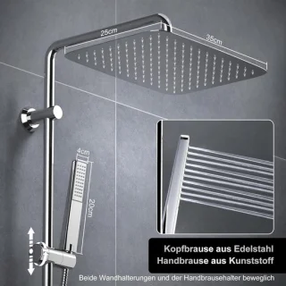Doucheset met plank - douchesysteem chroom - regendouchekop 35x25 cm