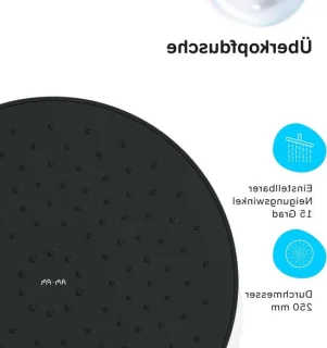Doucheset met regendouche 25 cm zwart