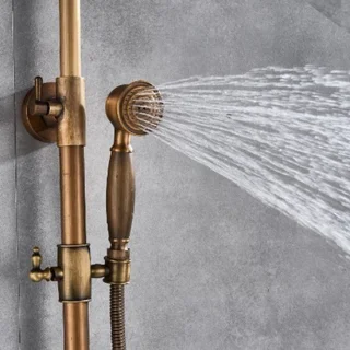 Doucheset met regendouche, douchekraan en handdouche antiek messing