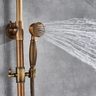 Doucheset met regendouche en handdouche – antiek messing