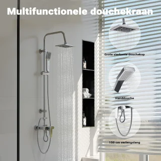 Doucheset met regendouche en handdouche, wandmontage, 97 cm hoog, zilverkleurig