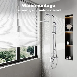 Doucheset met regendouche en handdouche, wandmontage, 97 cm hoog, zilverkleurig