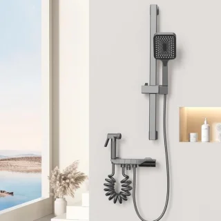 Doucheset met stang regendouche handdouche 60 cm grijs
